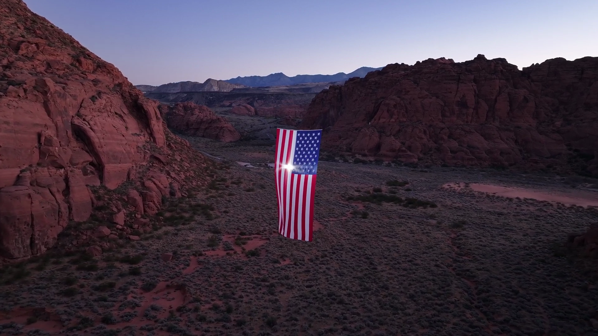 American Flag in Snow Canyon State Park at dusk. 